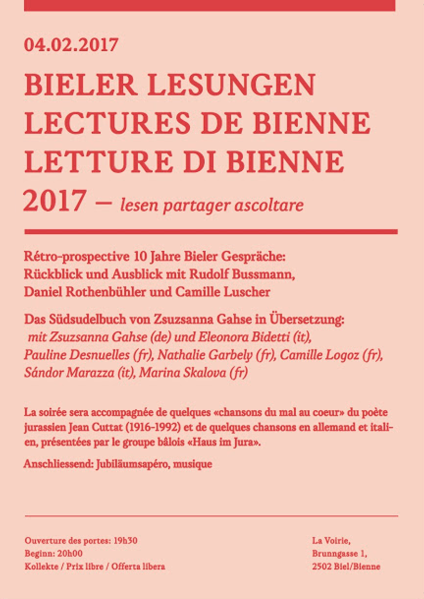 Bieler Lesungen Lectures de Bienne Voirie Biel Bienne 2017